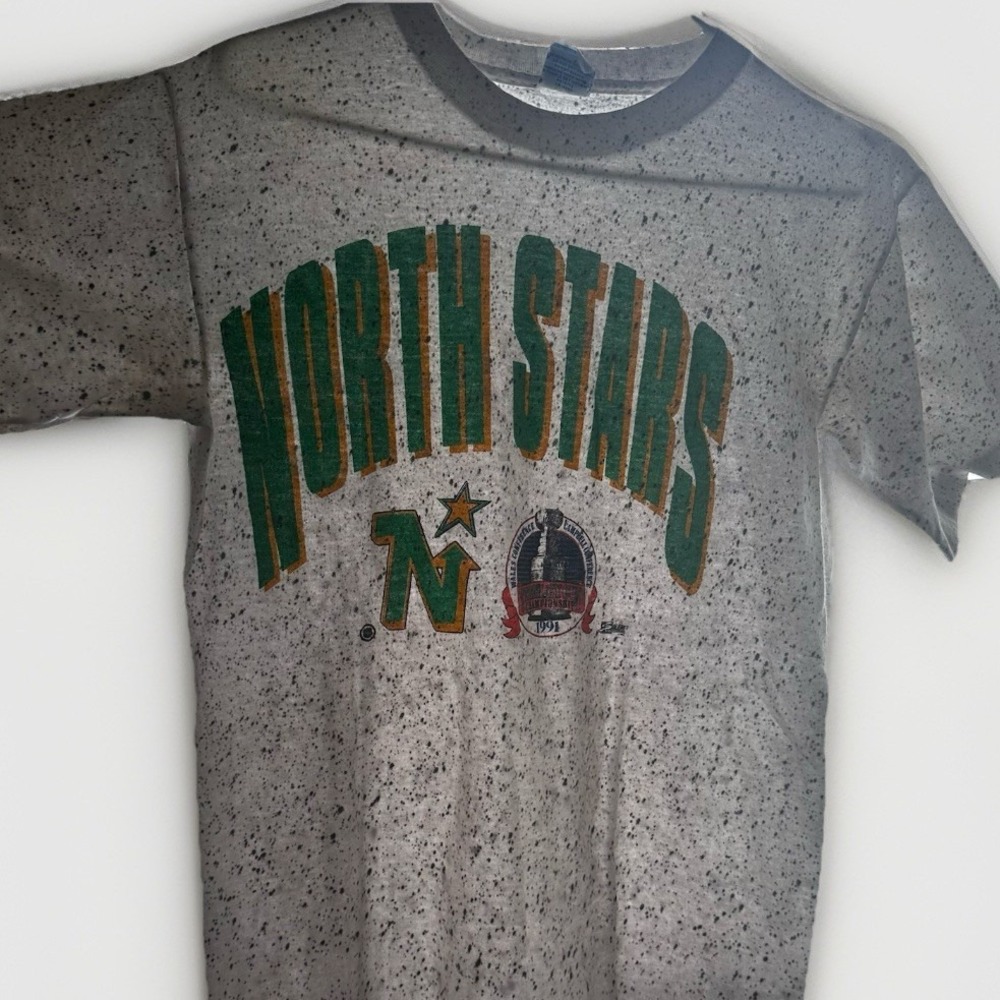 Vintage 90s Salem NHL Minnesota North Stars Cup Shirt Mens Medium Gray Thin USA